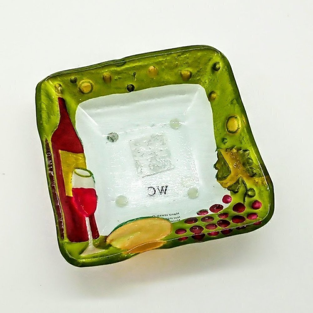 Demdaco Red Wine Fused Square Glass Bowl NWT